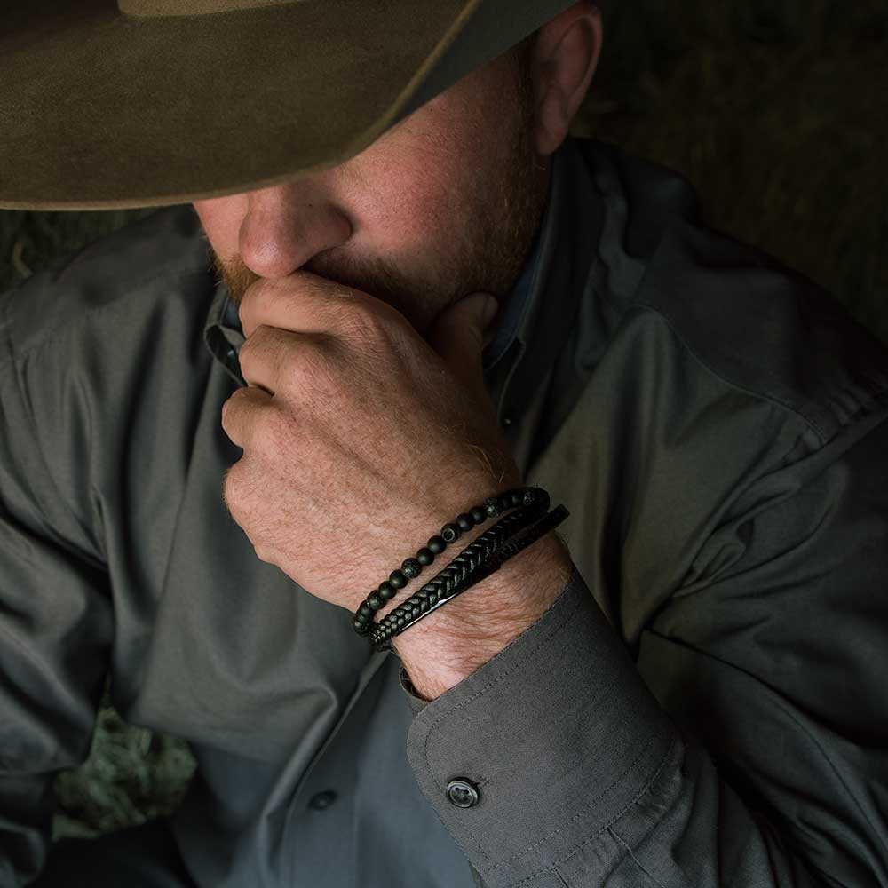 Montana Silversmith's 'Midnight Sky' Black Bracelet w/ Leather band Pearl Bead