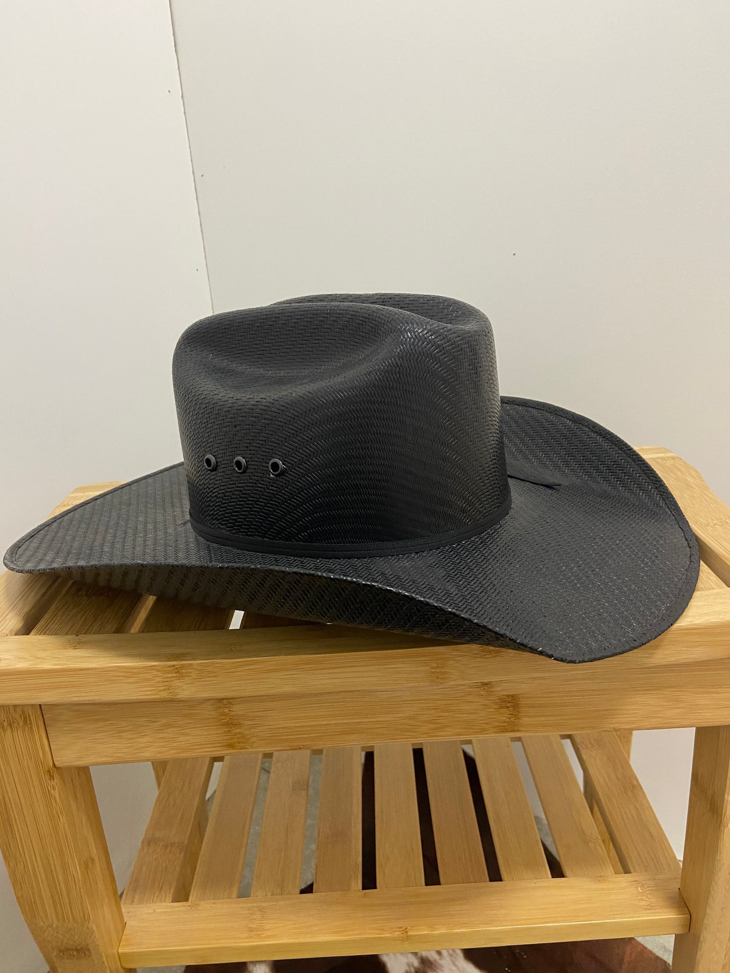 Adult size Black Twister Straw Western Cowboy Hat w/ Black hatband