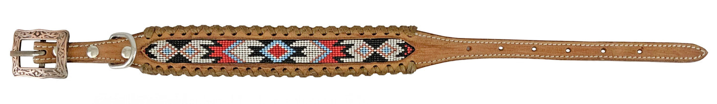 Showman Genuine Leather White/Red/Black Beaded Dog Collar