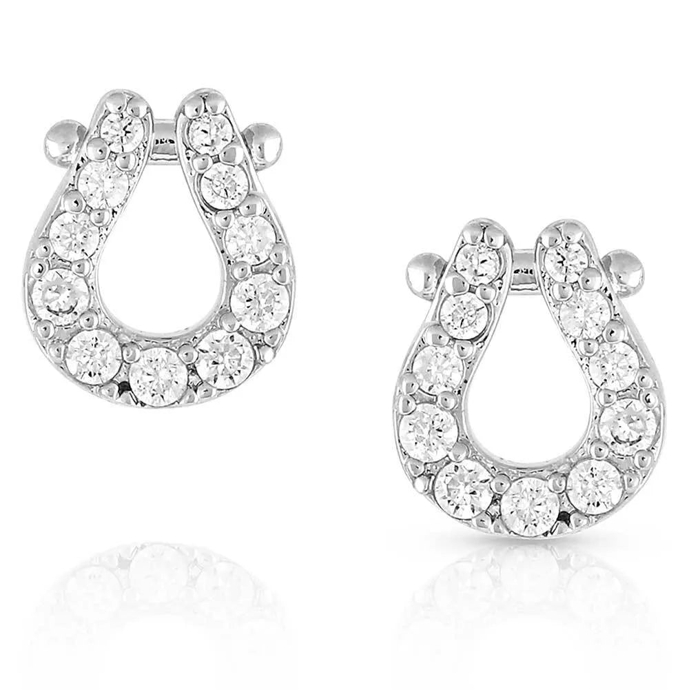 Montana Silversmiths 'INFINITE LUCK' CRYSTAL HORSESHOE STUD EARRINGS Horse