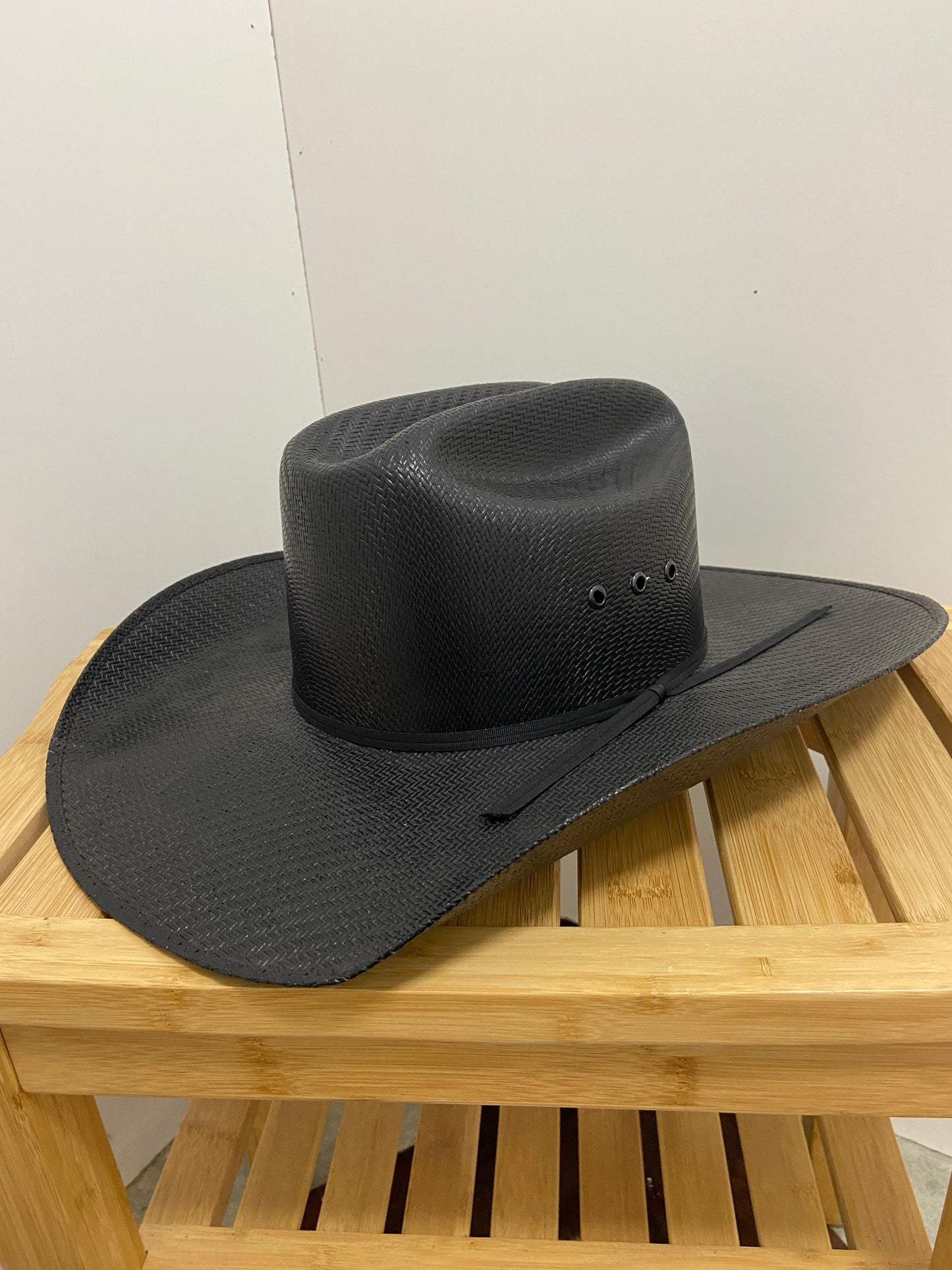 Adult size Black Twister Straw Western Cowboy Hat w/ Black hatband