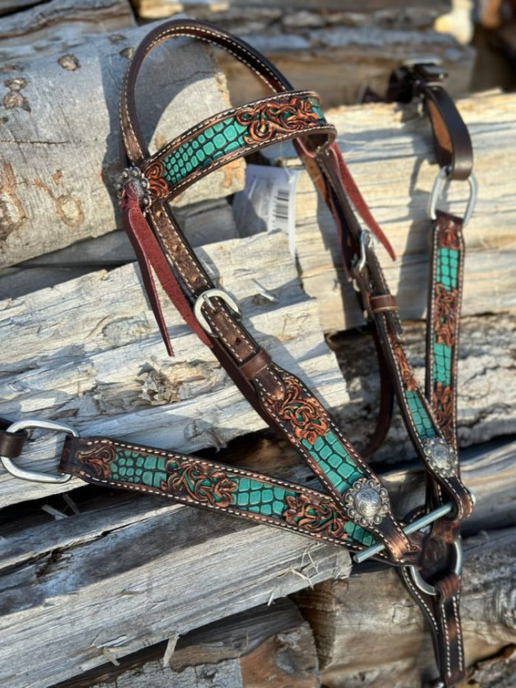 Circle Y Pony size Turquoise Gator Underlay Breast Collar