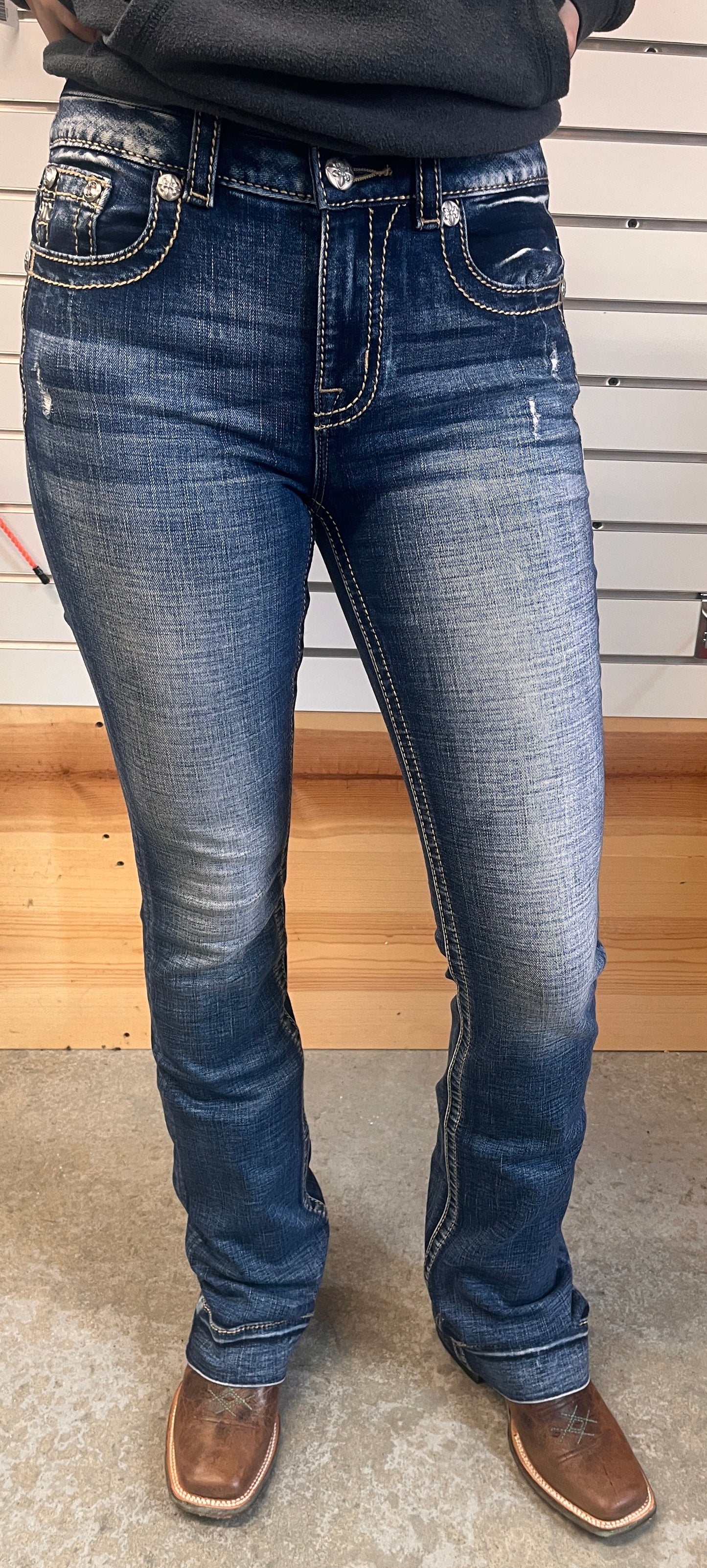 Women's Miss Me Medium Wash Boot Cut Jeans w/ Trouser Cuff