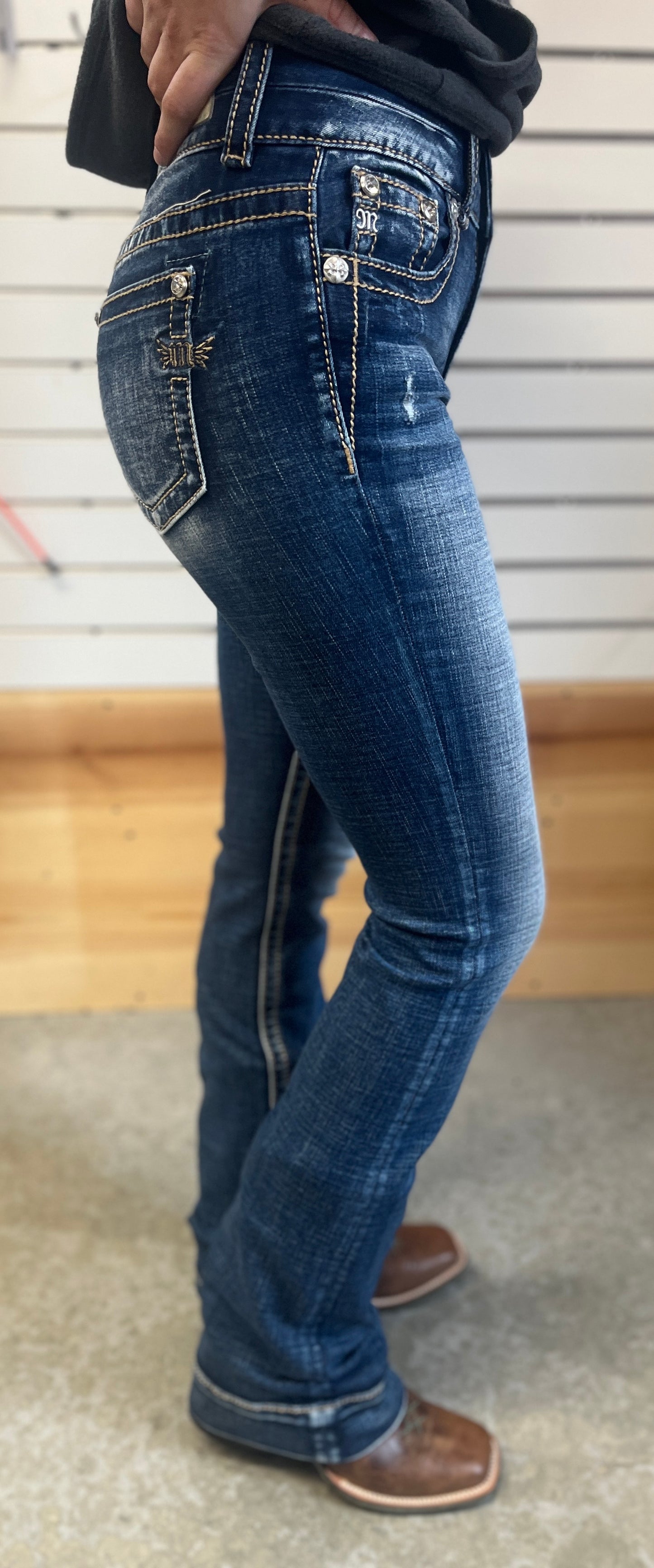 Women's Miss Me Medium Wash Boot Cut Jeans w/ Trouser Cuff