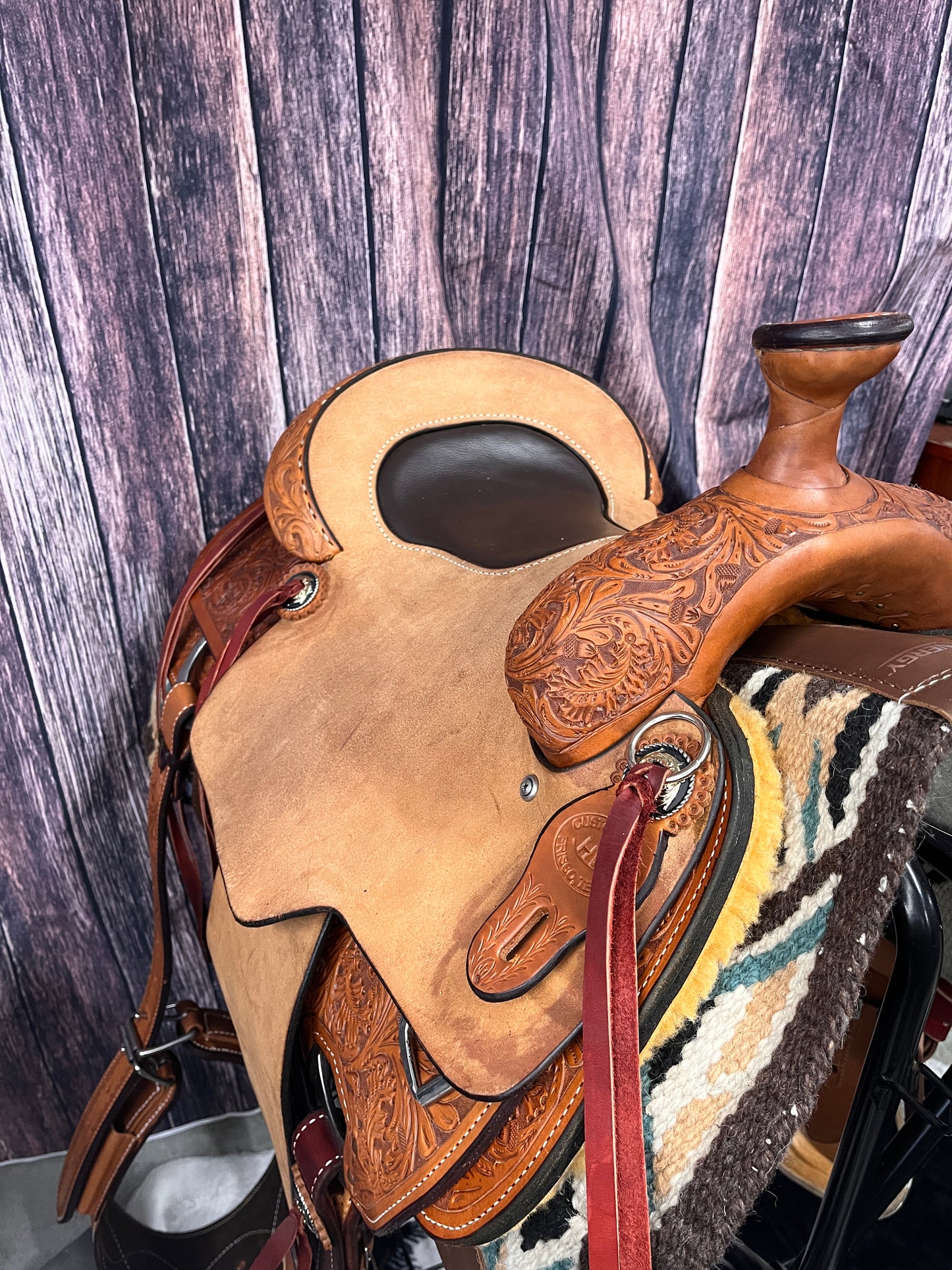 HR Custom Hand in USA Tooled Ranch Roper 16" Saddle