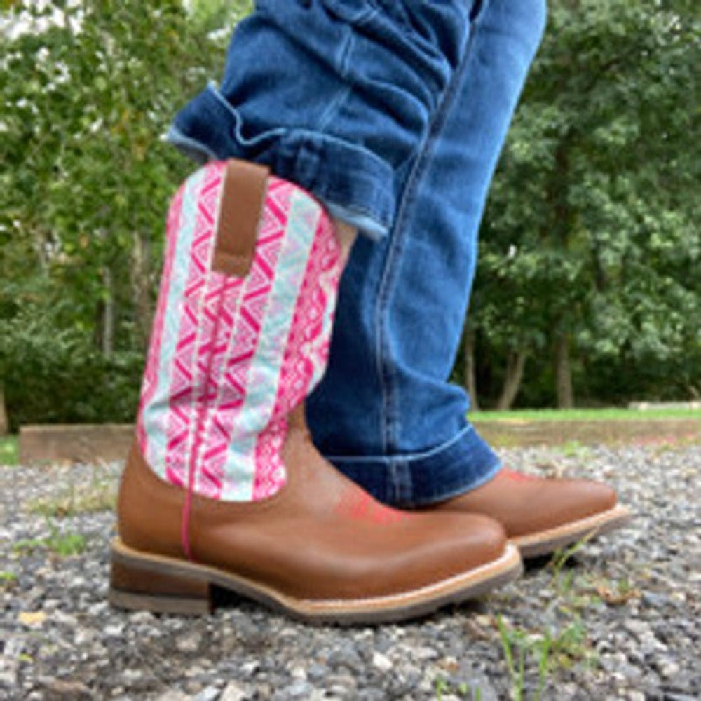 Roper Youth Girls Pink Light Blue Aztec Western Boots