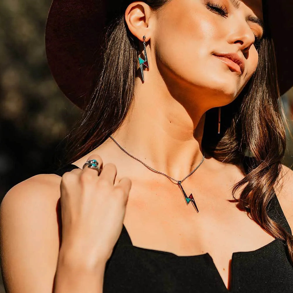 Montana Silversmiths Silver turquoise red 'LIGHTNING' BOLT NECKLACE w/ 19" Chain