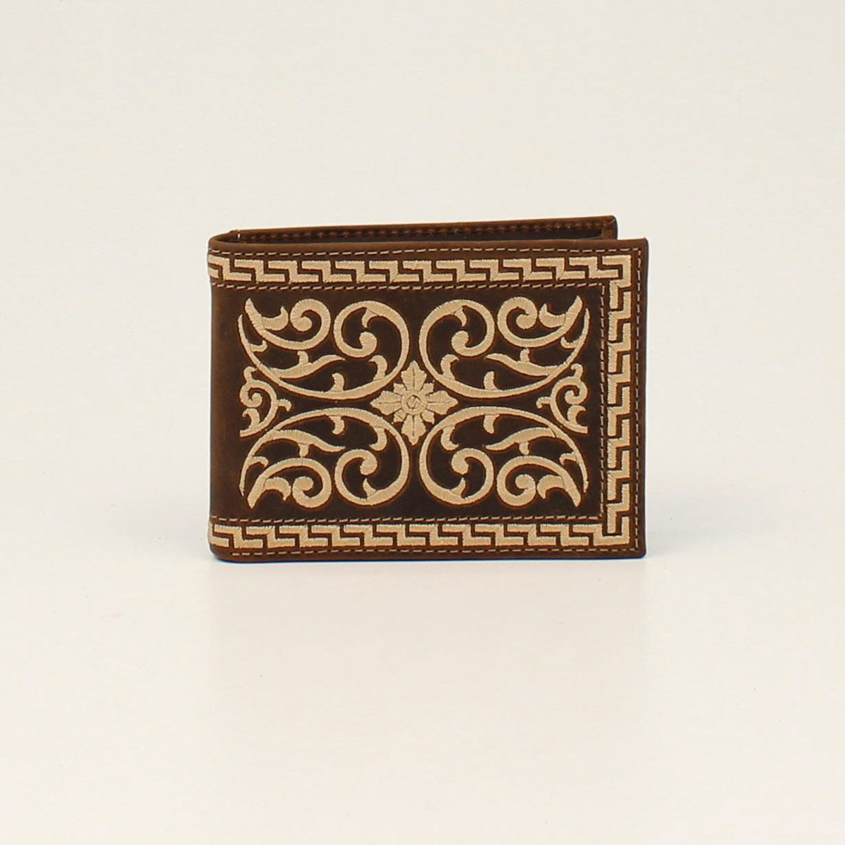 MEN'S NOCONA BIFOLD BROWN WALLET w/ CREAM EMBROIDERY