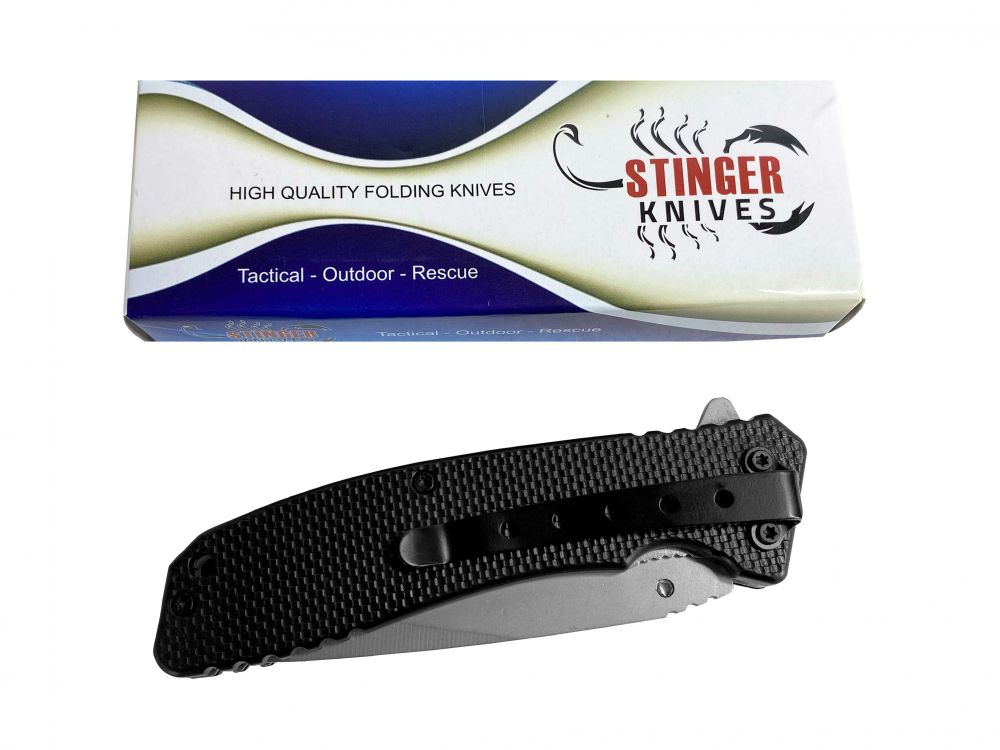 8" Spring Assist Folding Knife w/ Black textured handle