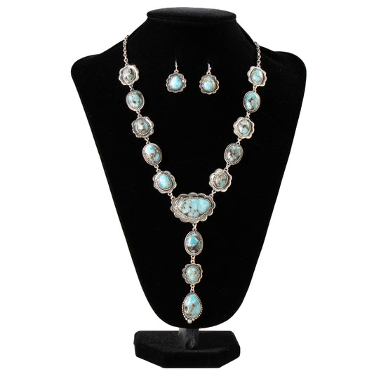 Silver Strike Turquoise & Black Stone Earrings & Necklace Set