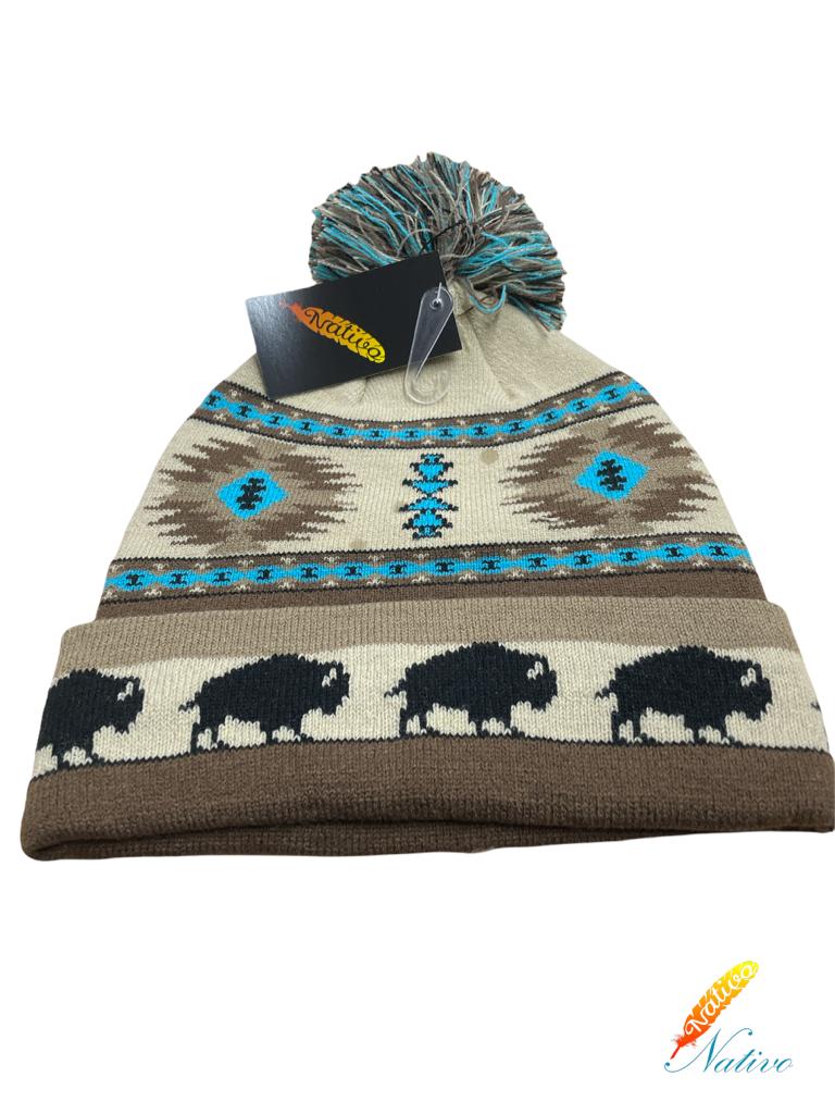 Nativo Brown Buffalo Adult Knit Beanie With Pom