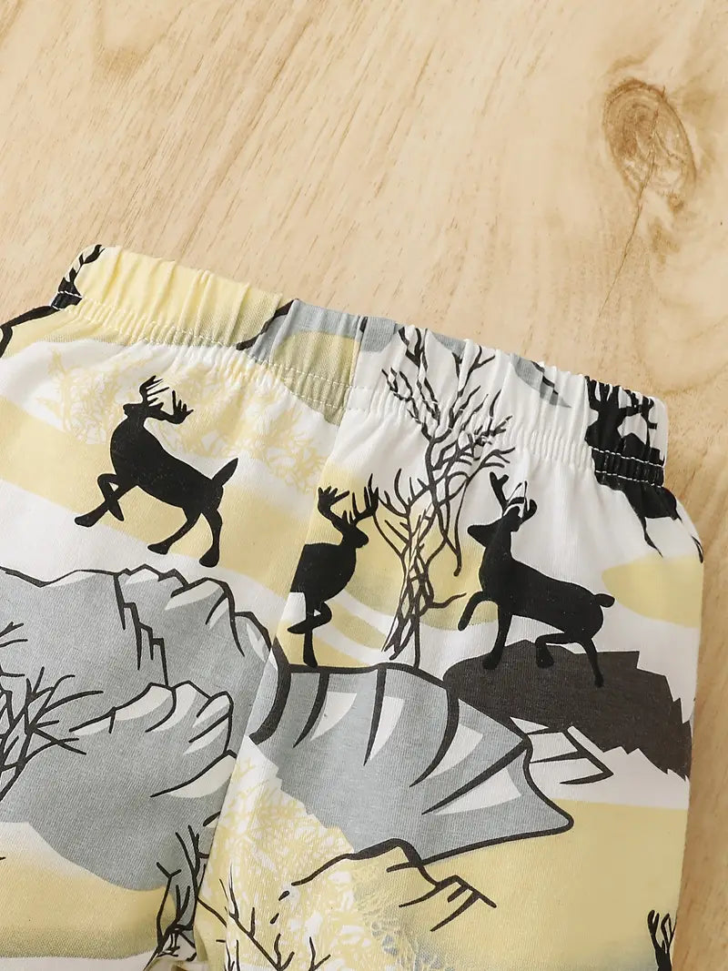 Toddler Baby Boys Cute Deer Printed Long Sleeve Hoodie And Pants