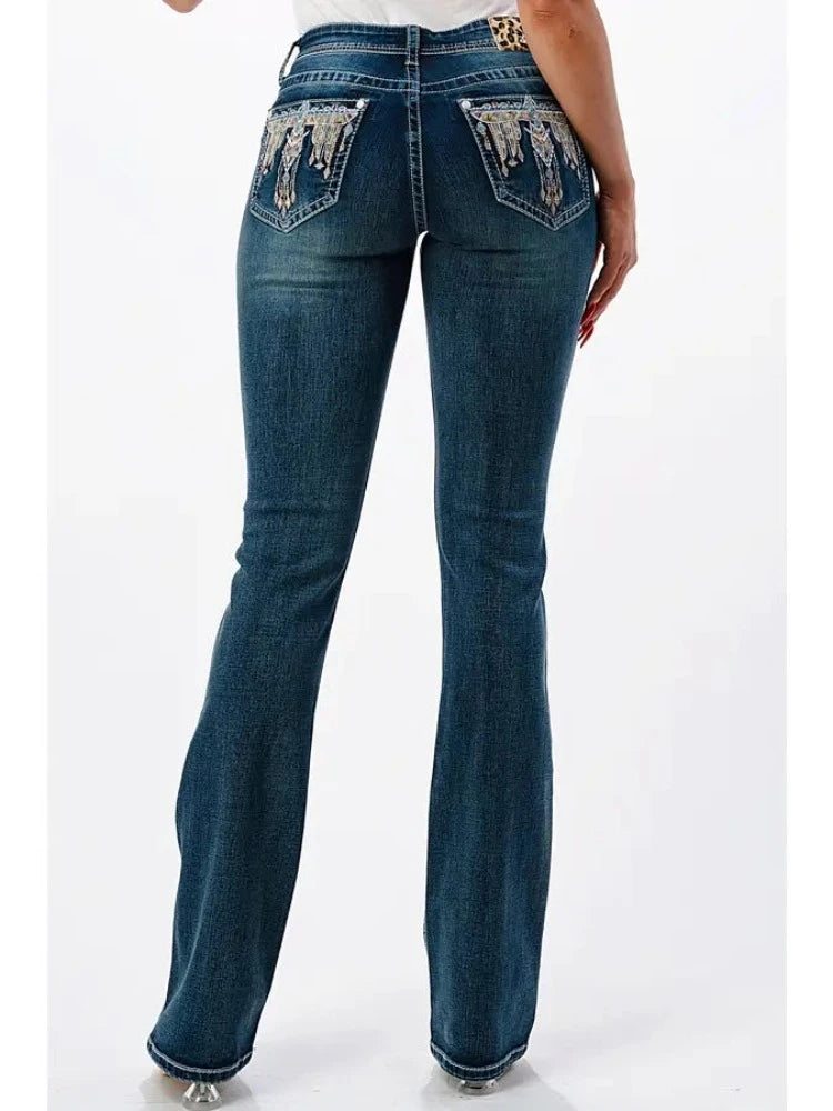 Grace In LA Bootcut Jeans w/ Eagle embellishment