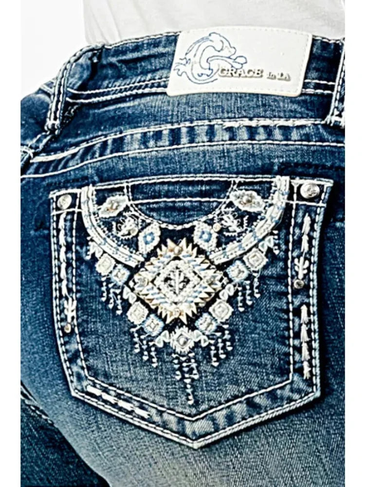 Women's Grace in LA Aztec Mid Rise Bootcut Jeans