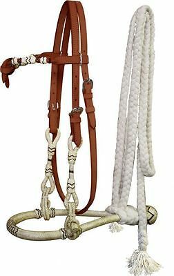 Bosal Leather Rawhide Headstall with Reins