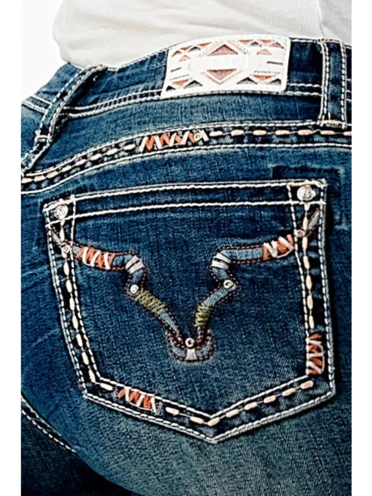 Women's Grace In LA Bull Head Boot Cut Jeans