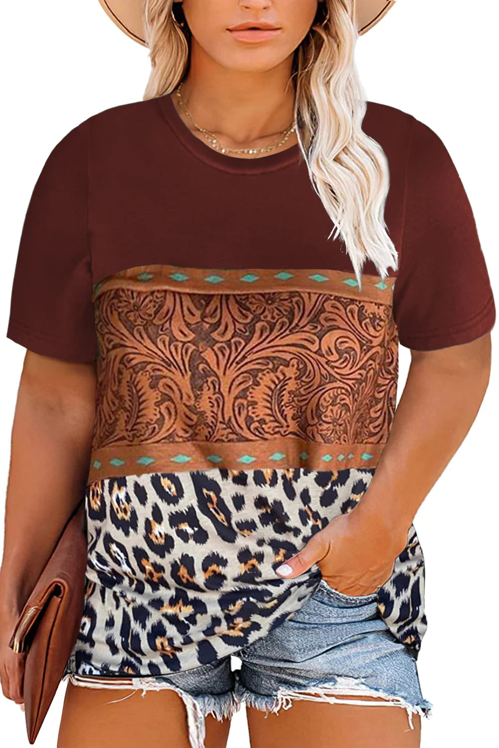 SALE Women's Plus size Marble Print Color Block Shirt, 2 Colors
