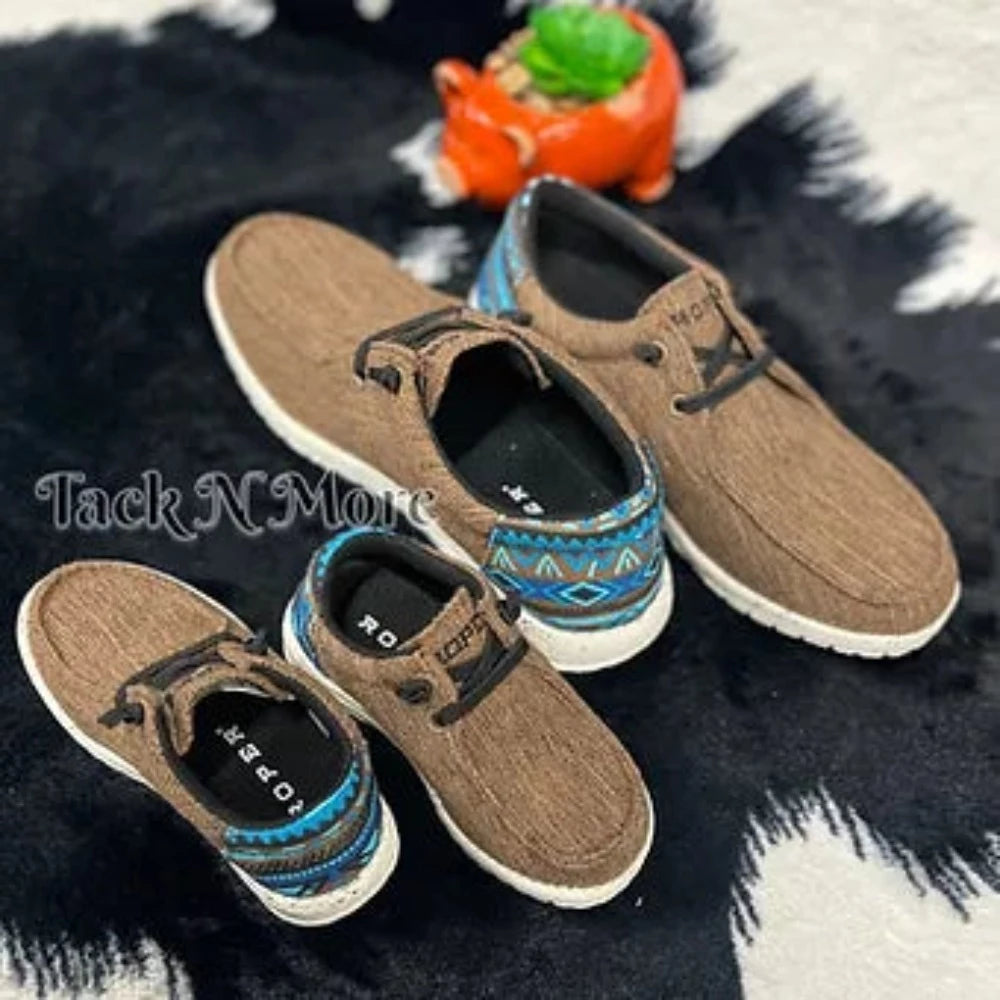 Youth Little Kids Brown 'HANG LOOSE' SLIP ON SHOES w/ Aztec