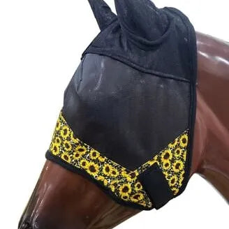Showman Natural fiber SUNFLOWER PRINT FLY MASK w/ Ears Average horse size