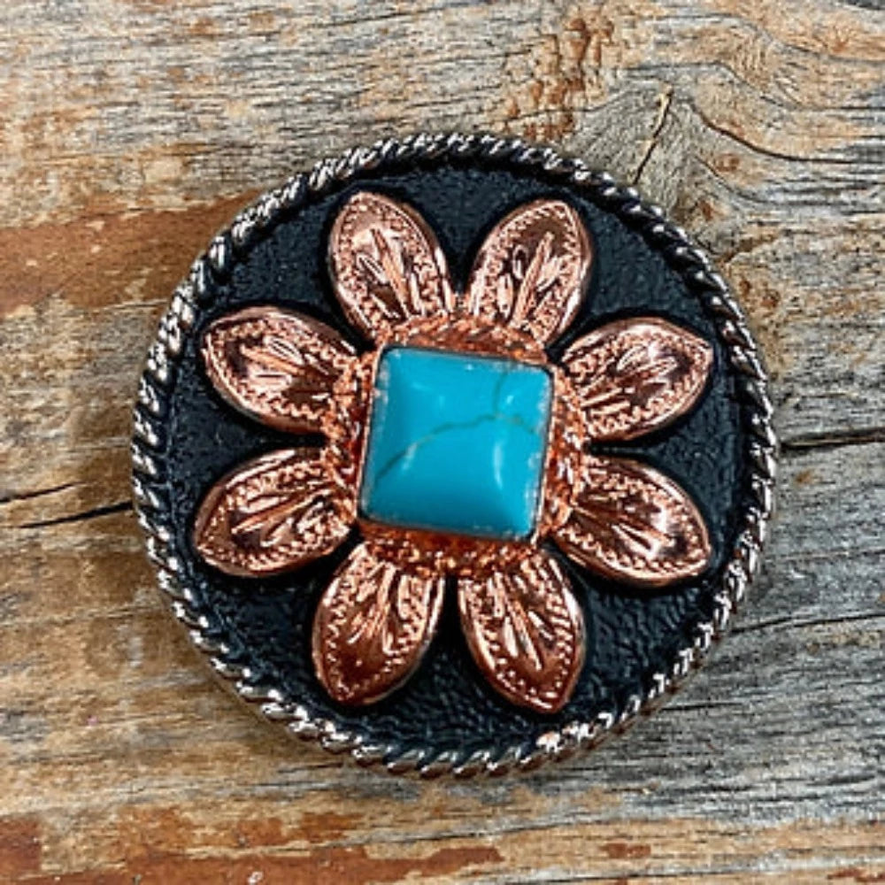 1 1/2" Copper Turquoise Sunflower Concho/Scarf Slide