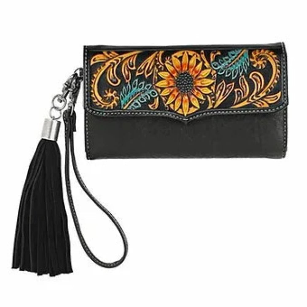 Nocona 'Norma' Black Clutch Wallet w/ Sunflowers