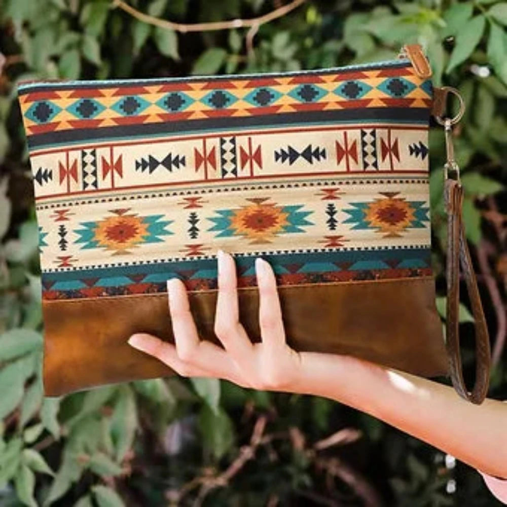 Western Aztec Print Clutch Purse