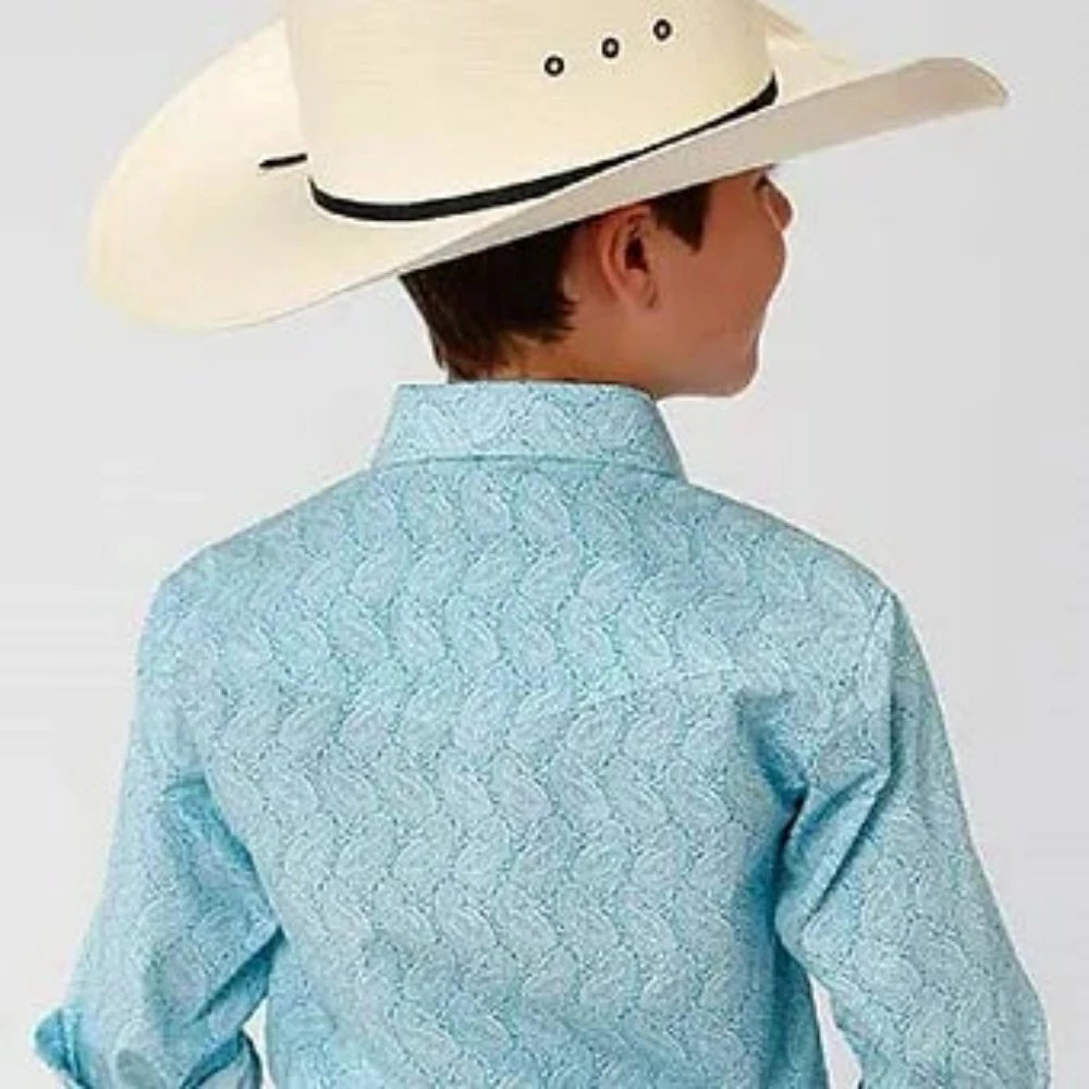 Boys long sleeve Turquoise Paisley Print Button Down Western Shirt
