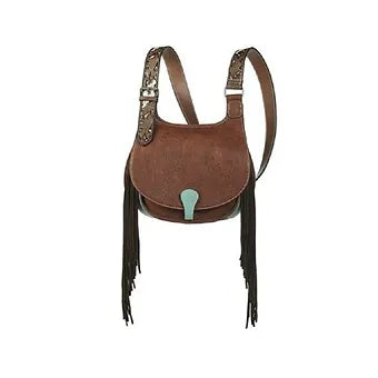 Nocona Brown Leather & Turquoise Accent Crossbody Purse Handbag
