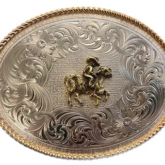 Montana Silversmiths Engraved German Silver Belt Buckle w/ Gold - 8 Styles