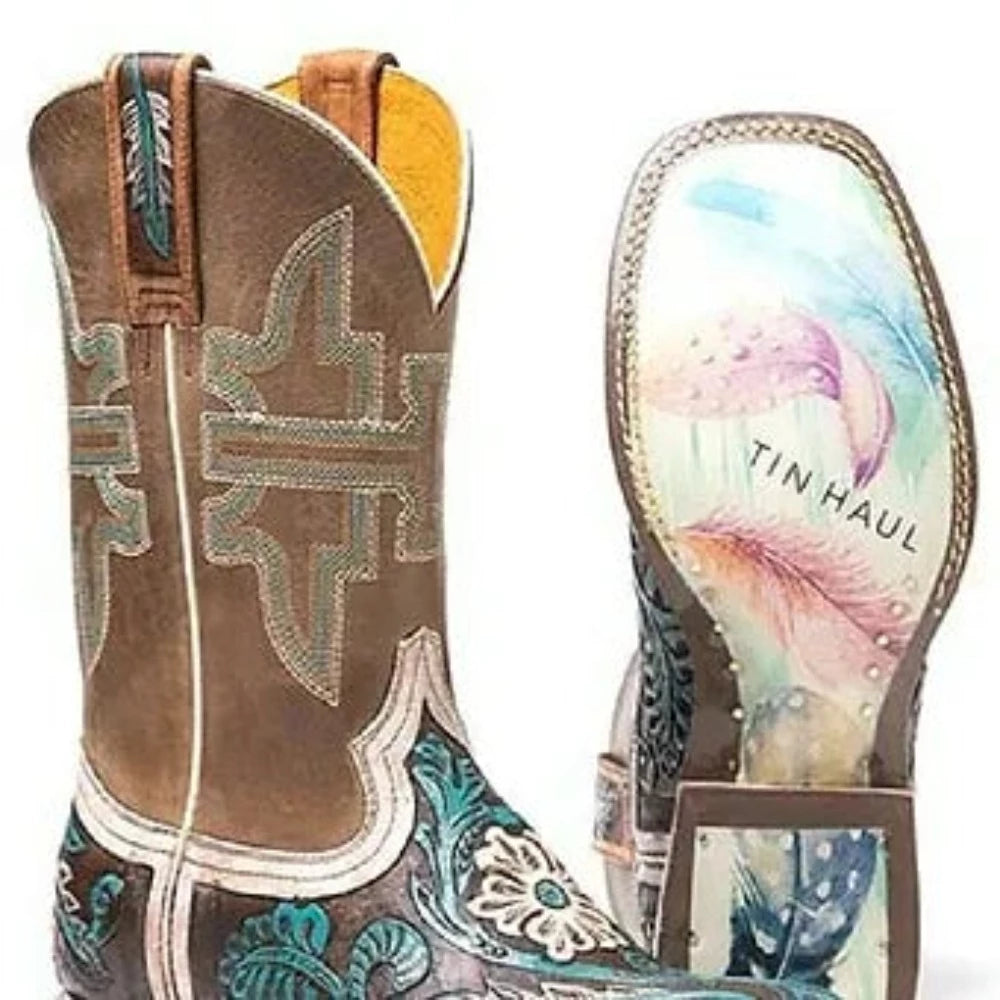 Tin Haul Women's LONE FLOWER w/ FEATHER SOLE COWBOY BOOTS