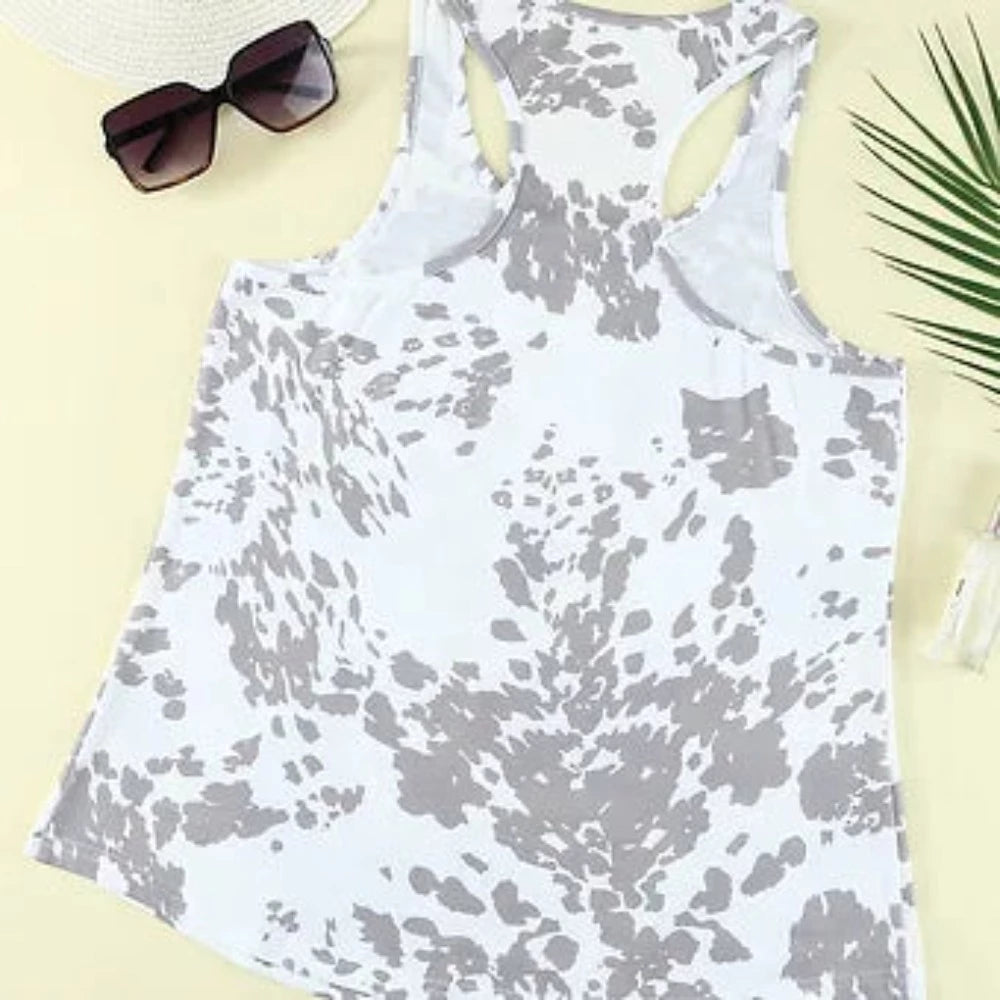 Women's Cow Print Racerback Tank Top