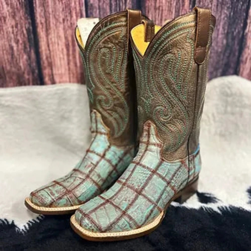 Roper Women's 'Caiman Check' Turquoise Western Boots