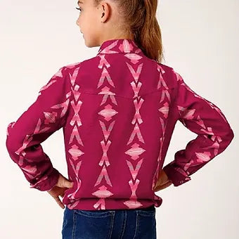 Youth Girl's Roper WINE AZTEC PRINT WESTERN SHIRT w/ Snaps
