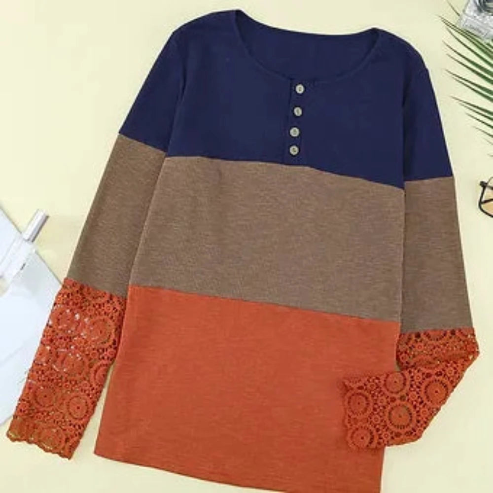 Women's Splicing Color Block Top w/ Lace