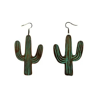 Blazin Roxx Patina Turquoise & Copper Cactus Earrings