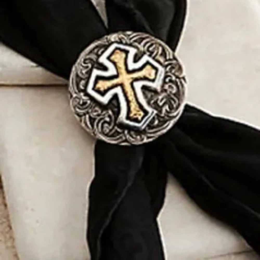 Western Silver & Gold Cross Concho Scarf Slide