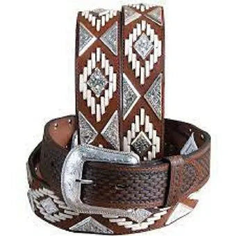 3D Belt Co. Leather Fashion Cowboy Belt w/ Silver Diamond Conchos
