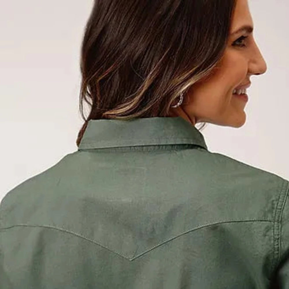 Women's Roper Solid Poplin Olive Green Western Shirt