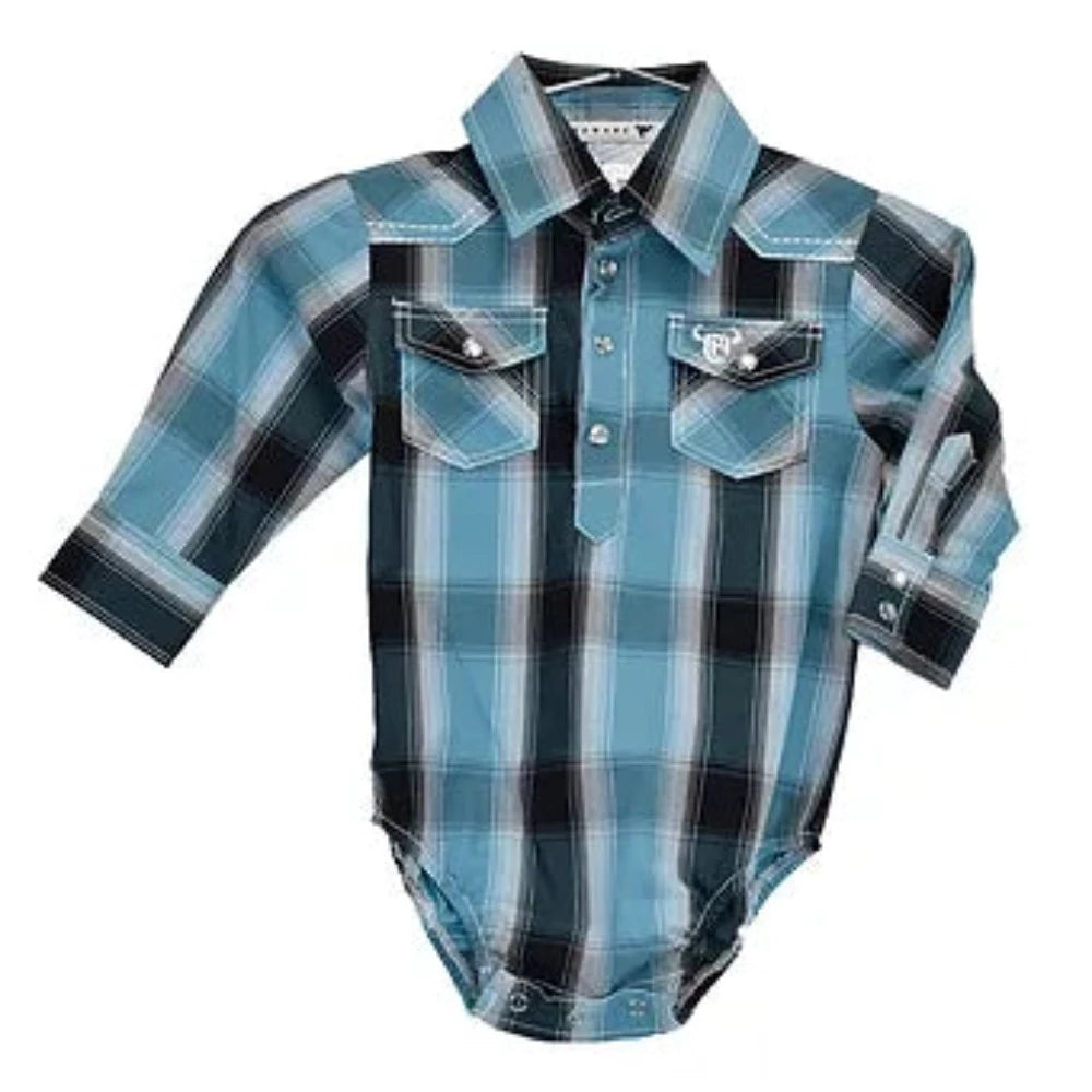 INFANT BOY'S COWBOY HARDWARE PLAID PRINT WESTERN ROMPER