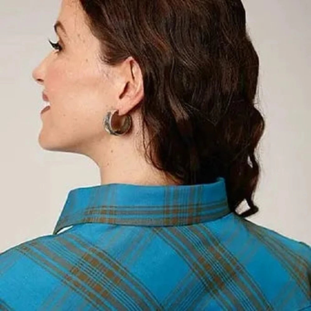 Roper Women's Blue & Green PLAID WESTERN SHIRT w/ Snaps