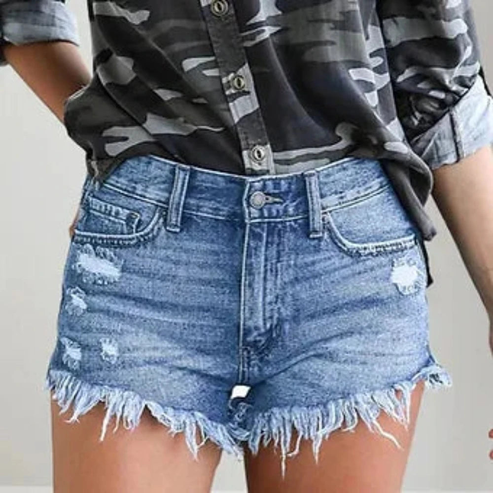 Women's Distressed Washed Denim Shorts