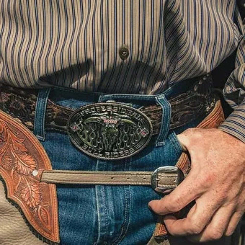 Montana Silversmiths' Professional Bull Riders PBR Open Flames Skull Belt Buckle