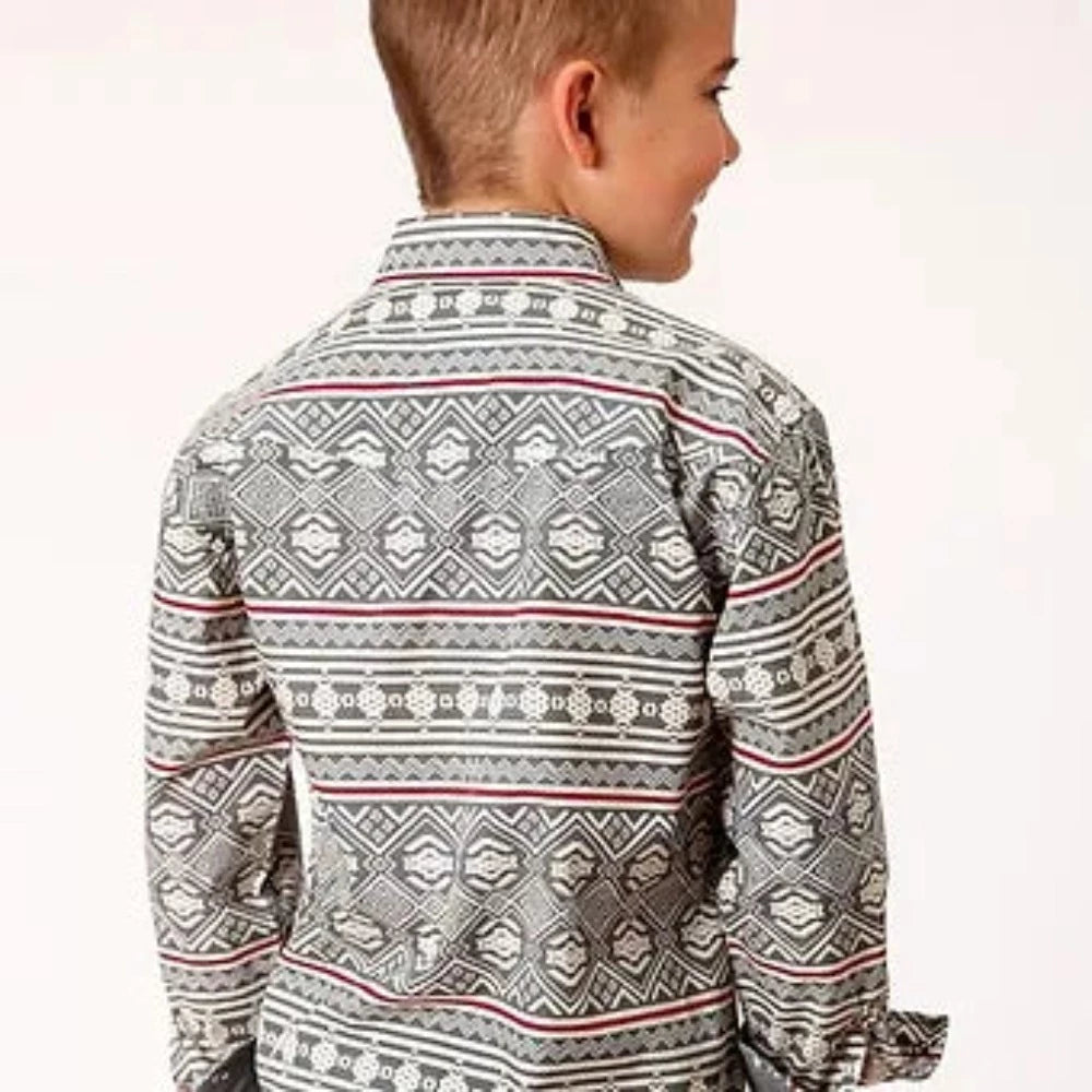 Boy's Roper Gray Aztec Horizontal Western Shirt