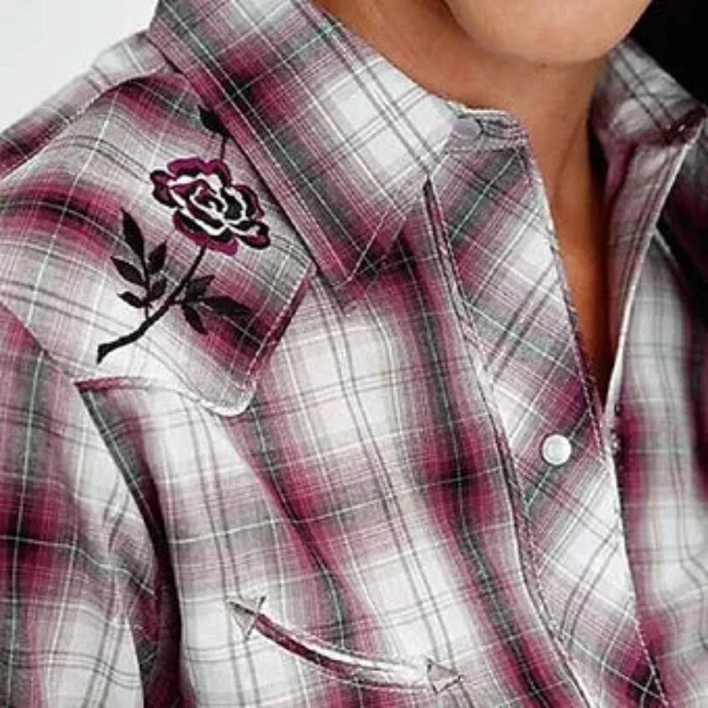 Roper Women's Purple White Silver WESTERN SHIRT w/ FLOWER EMBROIDERY