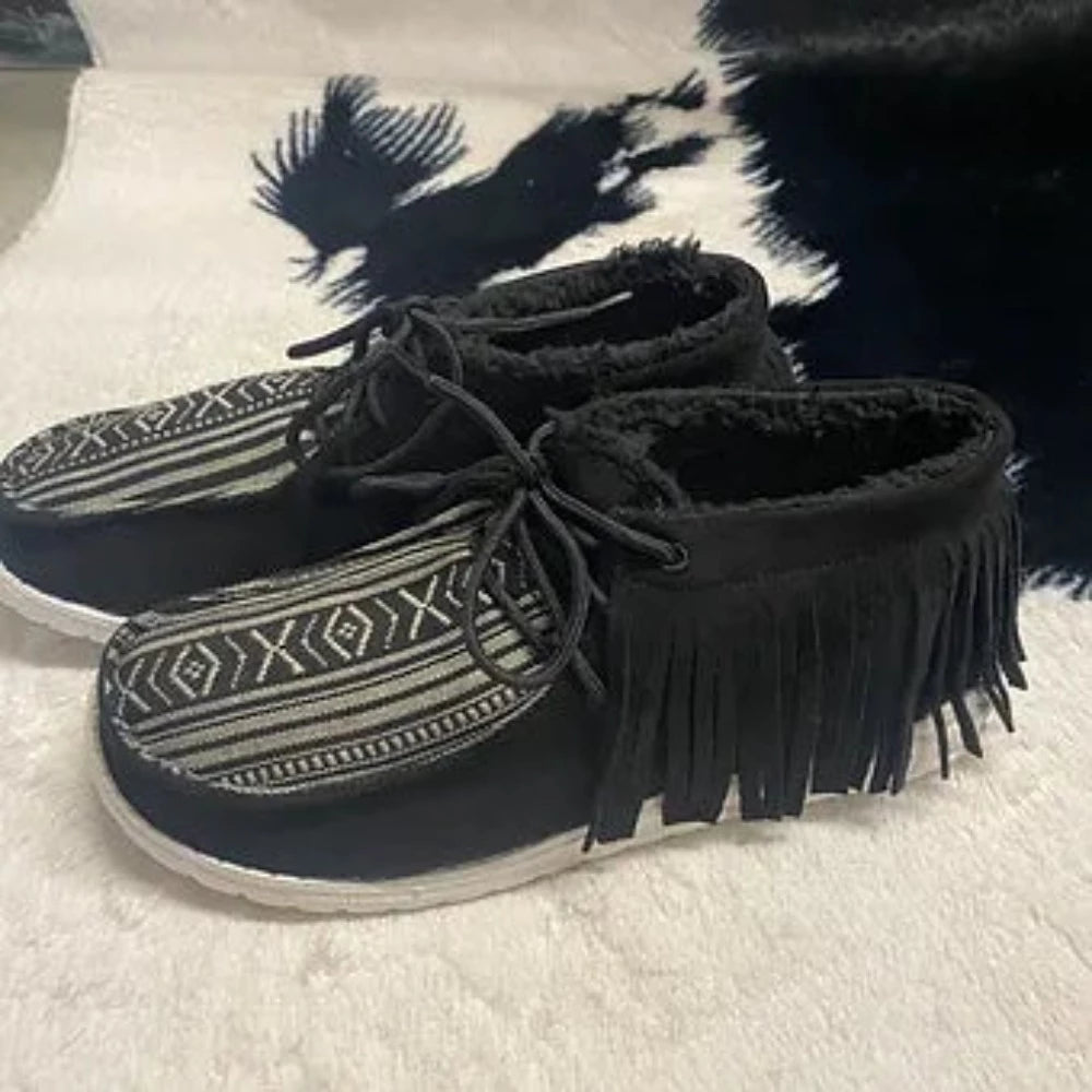 Gypsy Jazz 'The Sunrise' Black Aztec Sneaker w/ Fringe