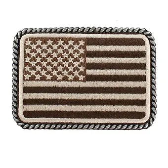 Ariat Rectangle USA Flag Patch Belt Buckle w/ Rope Edge