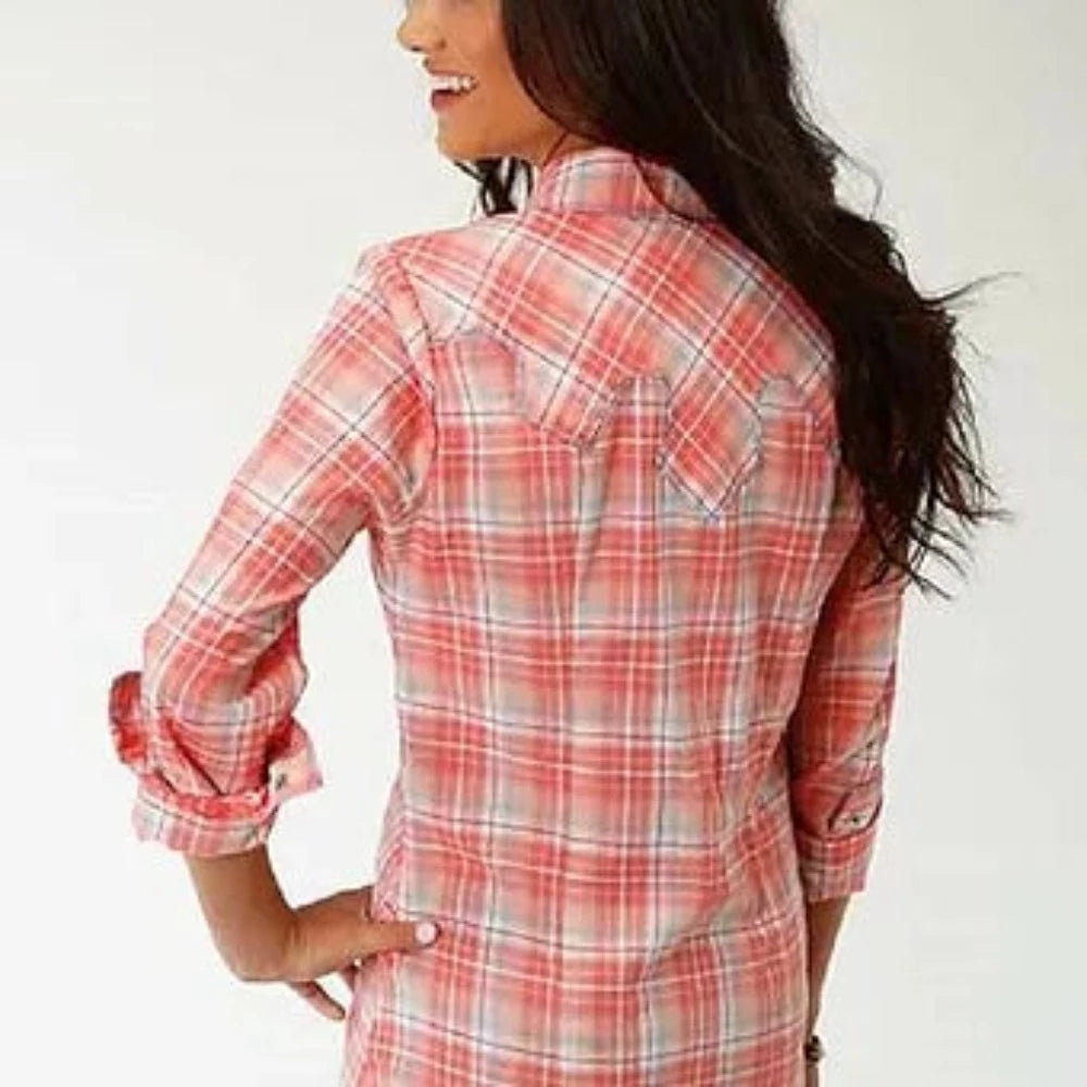 Roper Women's Coral Pink PLAID WESTERN SHOW SHIRT w/ Snaps