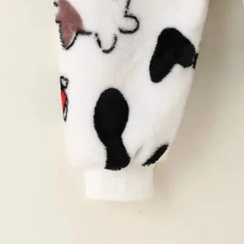Youth child's White black COW PRINT FLEECE SHIRT & PANTS Pajamas