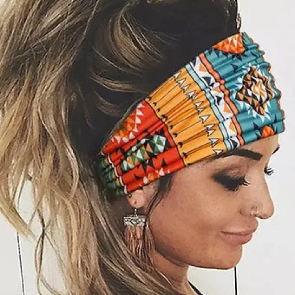 Multi-color Aztec Design Wide Headband
