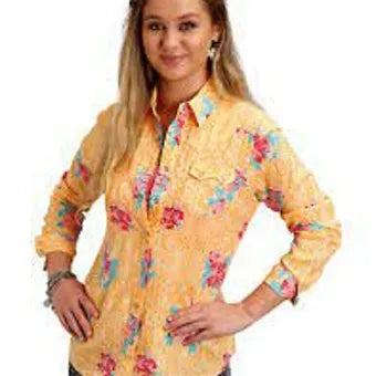 Women's Roper Orange SPRING FLORAL WESTERN SHIRT